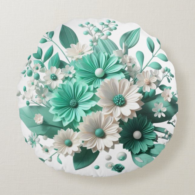 Soft mint Floral for Cozy Spaces round cushion (Front)