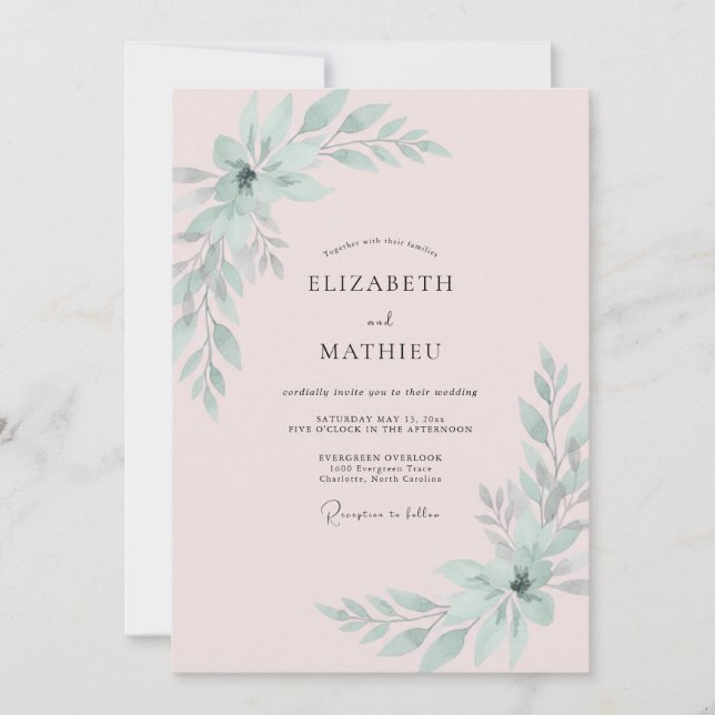 Soft Mint Foliage Eucalyptus Wedding Invitation (Front)