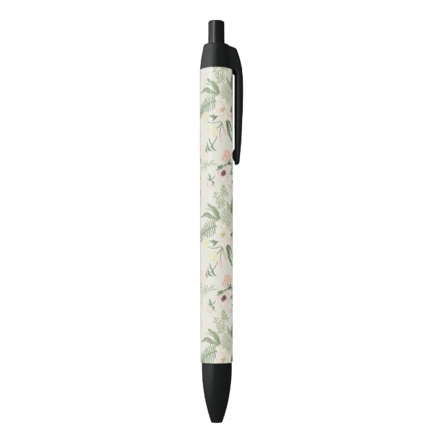 Soft Mint Green Garden Flower Pattern Black Ink Pen (Bottom (Vertical))