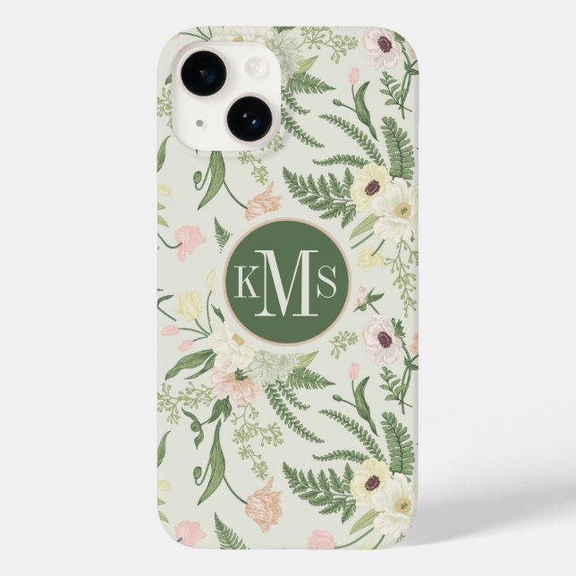 Soft Mint Green Garden Flower Pattern Case-Mate iPhone Case (Back)