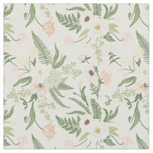 Soft Mint Green Garden Flower Pattern Fabric
