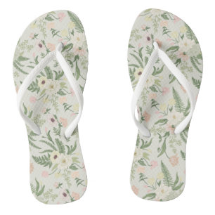 Soft Mint Green Garden Flower Pattern Flip Flops
