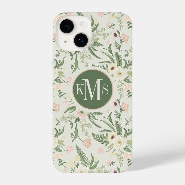 Soft Mint Green Garden Flower Pattern iPhone Case (Back)