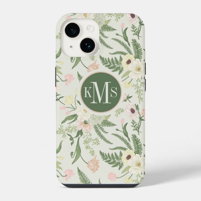Soft Mint Green Garden Flower Pattern iPhone Case (Back)