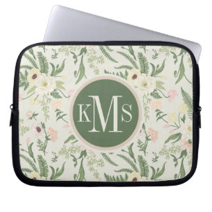 Soft Mint Green Garden Flower Pattern Laptop Sleeve