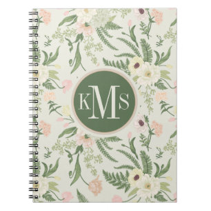 Soft Mint Green Garden Flower Pattern Notebook