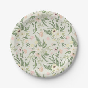 Soft Mint Green Garden Flower Pattern Paper Plate