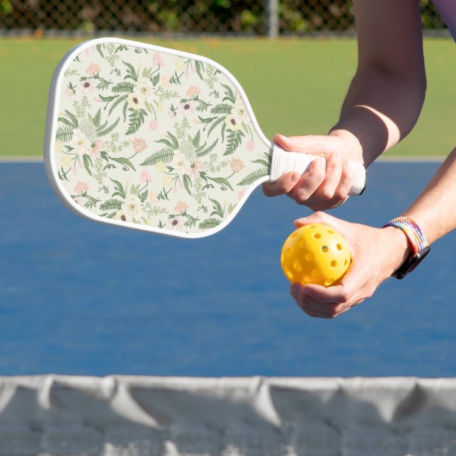 Soft Mint Green Garden Flower Pattern Pickleball Paddle (Insitu)
