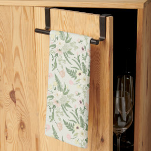 Soft Mint Green Garden Flower Pattern Tea Towel