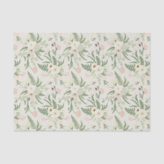 Soft Mint Green Garden Flower Pattern Tissue Paper (Front)