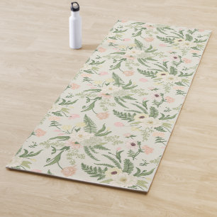 Soft Mint Green Garden Flower Pattern Yoga Mat