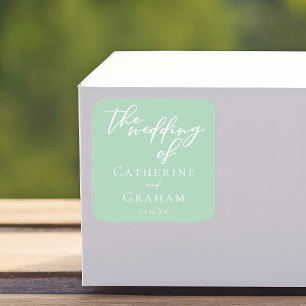 Soft Mint Green Wedding Personalised Square Sticker