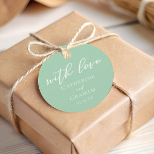 Soft Mint Green White Script Spring Wedding Favour Tags