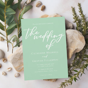 Soft Mint Green White Script Spring Wedding Invitation