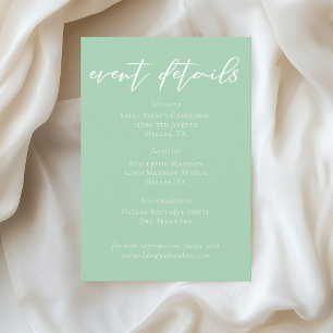Soft Mint Green White Script Wedding Event Details Enclosure Card