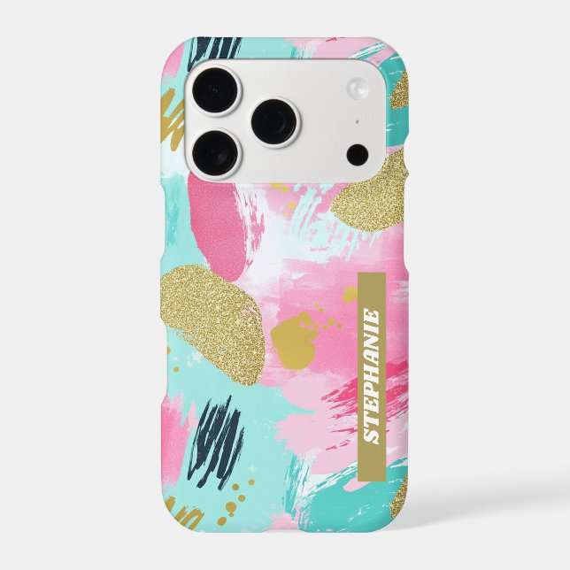 Soft Mint Pink Spring Gold Abstract Brushstrokes (Back)