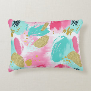 Soft Mint Pink Spring Gold Abstract Brushstrokes Decorative Cushion