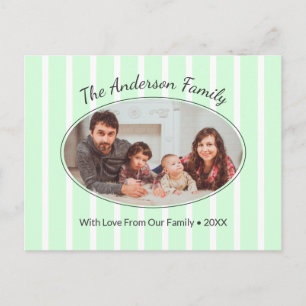 Soft Mint Striped Custom Family Photo Year Postcard