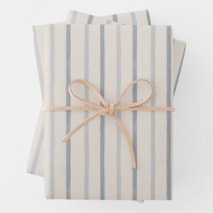 Soft Mist Blue Painterly Ticking Stripe Pattern Wrapping Paper Sheet