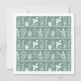 Soft Mist Teal Herbarium Botanical Plants Stripe Card