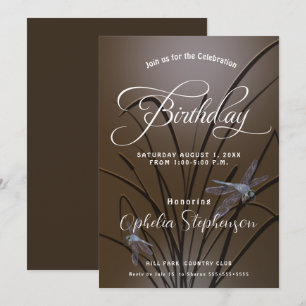 Soft Mocha Dragonfly Birthday Invitation