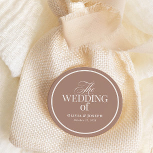 Soft Mocha Taupe and Border   Neutral Luxe Wedding Classic Round Sticker