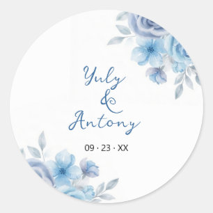 Soft Modern Dusty Blue Rose Floral Seal