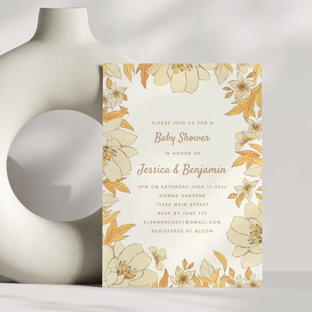 Soft Modern Neutral Floral Baby Shower Photo Invitation (Creator Uploaded)