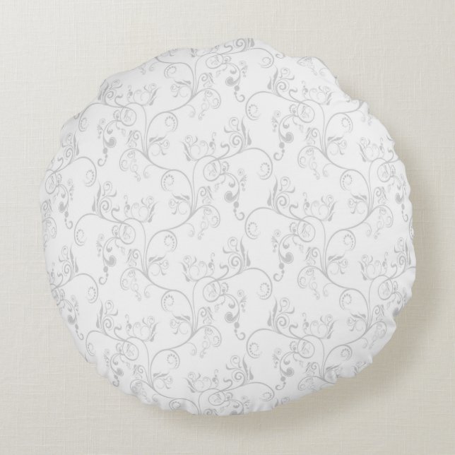 Soft Modern White&Grey Damask Round Cushion (Back)