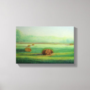 Soft Morning Light Hay in Field Canvas Print