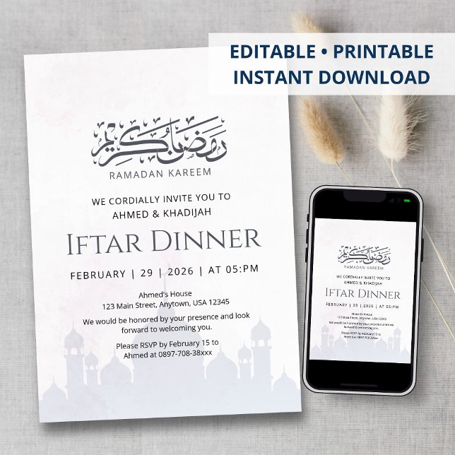 Soft Mosque Silhouette Iftar Dinner Invitation (Creator Uploaded)