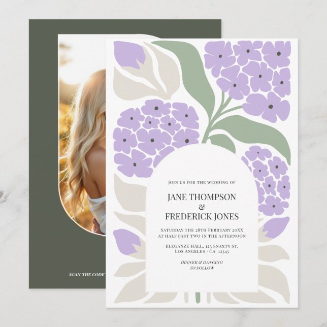 Soft Moss Abstract Floral Modern Spring Wedding Invitation (Front/Back)
