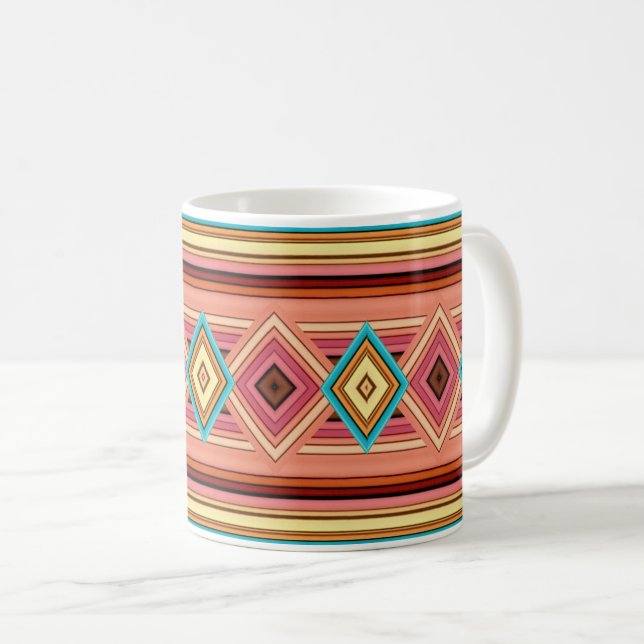 Soft Multi-Colour Diamond & Stripe Coffee Mug (Front Right)