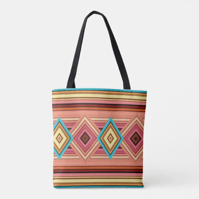 Soft Multi-Colour Diamond & Stripe Tote Bag (Back)