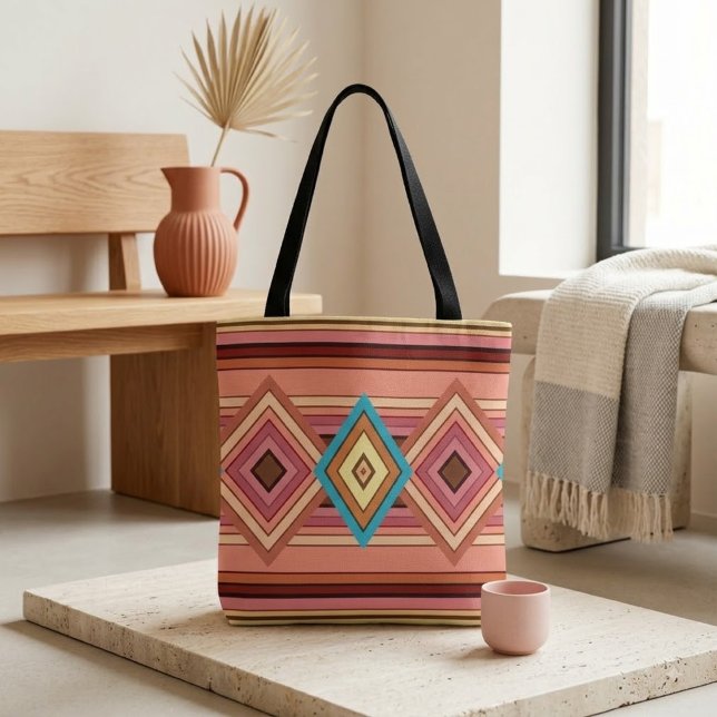 Soft Multi-Colour Diamond & Stripe Tote Bag (Creator Uploaded)