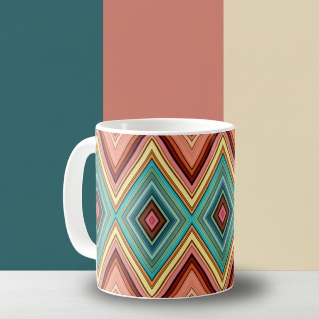 Soft Multi-Coloured Diamond & Stripes Coffee Mug (Creator Uploaded)