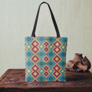 Soft Multi-Coloured Diamond & Stripes Tote Bag
