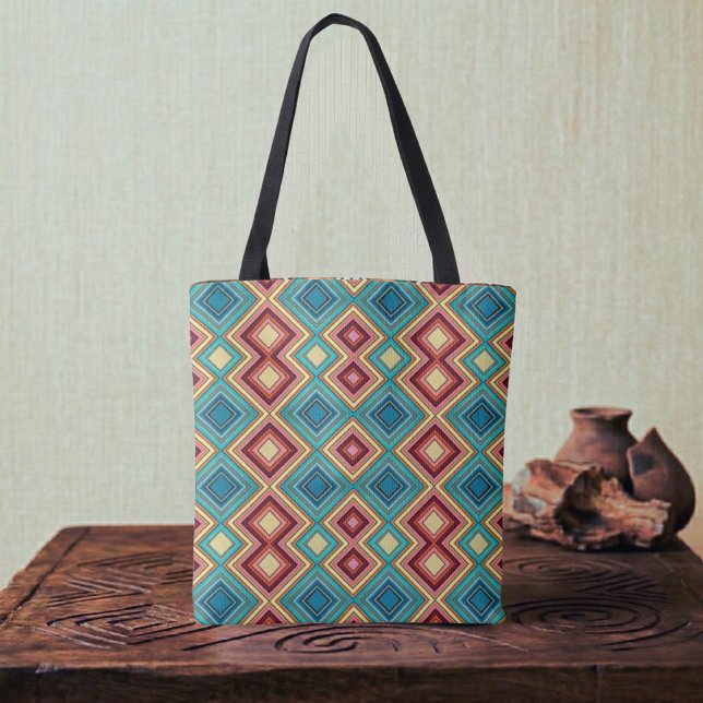 Soft Multi-Coloured Diamond & Stripes Tote Bag (Creator Uploaded)
