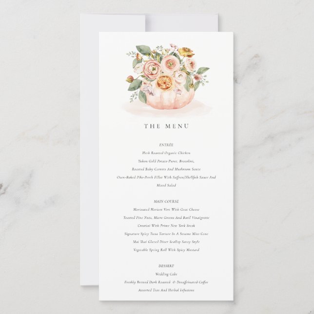 Soft Muted Blush Pink Pumpkin Floral Menu Card (Front)