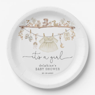 Soft Muted Boho Baby Girl Dress Baby Shower Paper Plate