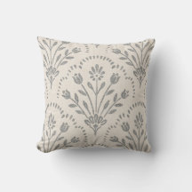 Soft Muted Charcoal & Beige Floral Scallop Pattern