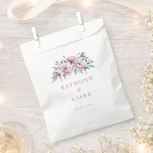 Soft Muted Dusty Pink Peony Wedding Favour Bags (Clipped)