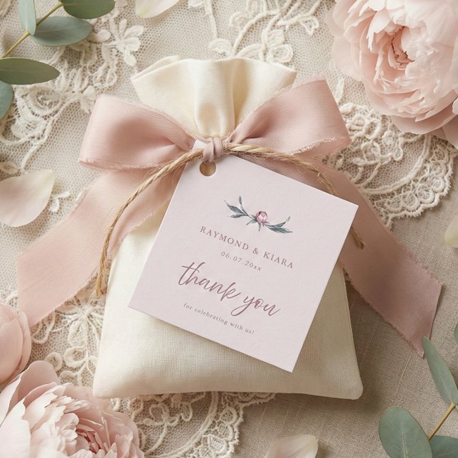Soft Muted Dusty Pink Peony Wedding Favour Tags (personalized elegant pink peony wedding gift favor tag)