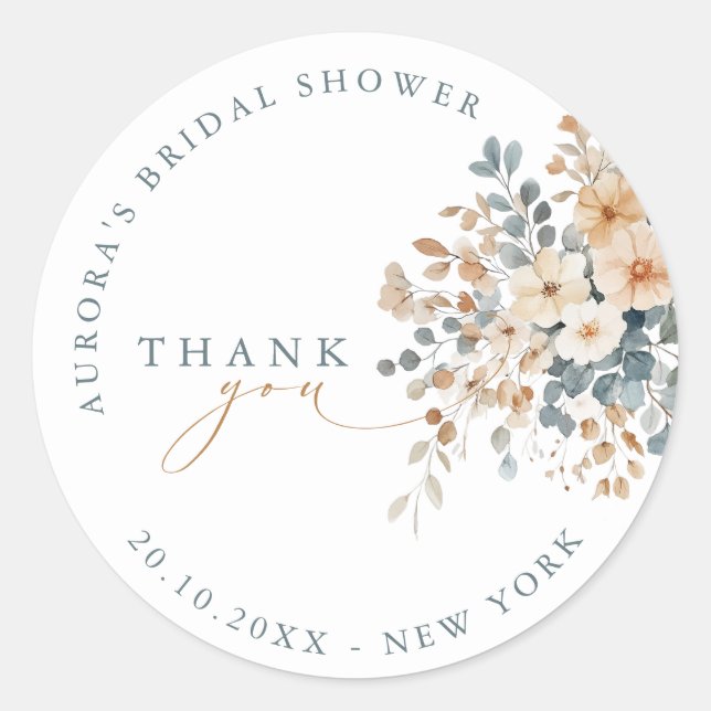 Soft Muted Earthy Tone  Bridal shower thank you Classic Round Sticker (Front)