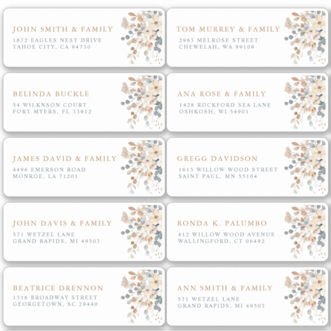 Soft Muted Earthy Tone Floral  Guest Name Address (Front)
