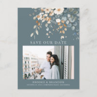 Soft Muted Earthy Tone Floral Photo Save the Date