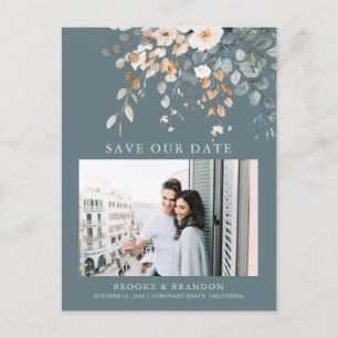 Soft Muted Earthy Tone Floral Photo Save the Date Postcard