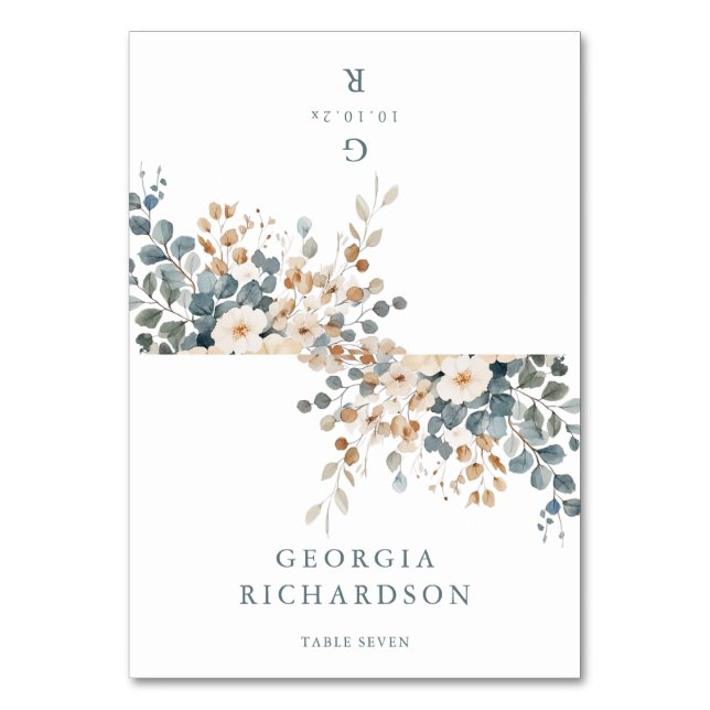 Soft Muted Earthy Tone Floral Watercolo Place Card (Front)