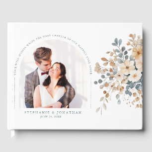 Soft Muted Earthy Tone Floral Watercolor Photo    Guest Book
