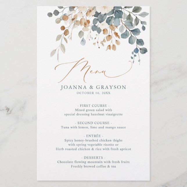 Soft Muted Earthy Tone Floral Watercolor Wedding (Front)